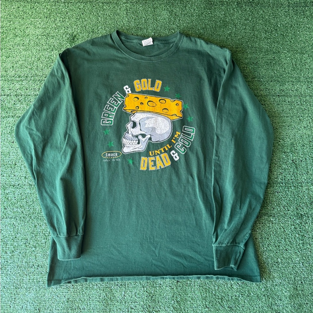 Y2K Green Bay packers support Green & Gold Cheese Skull logo Long Sleeve